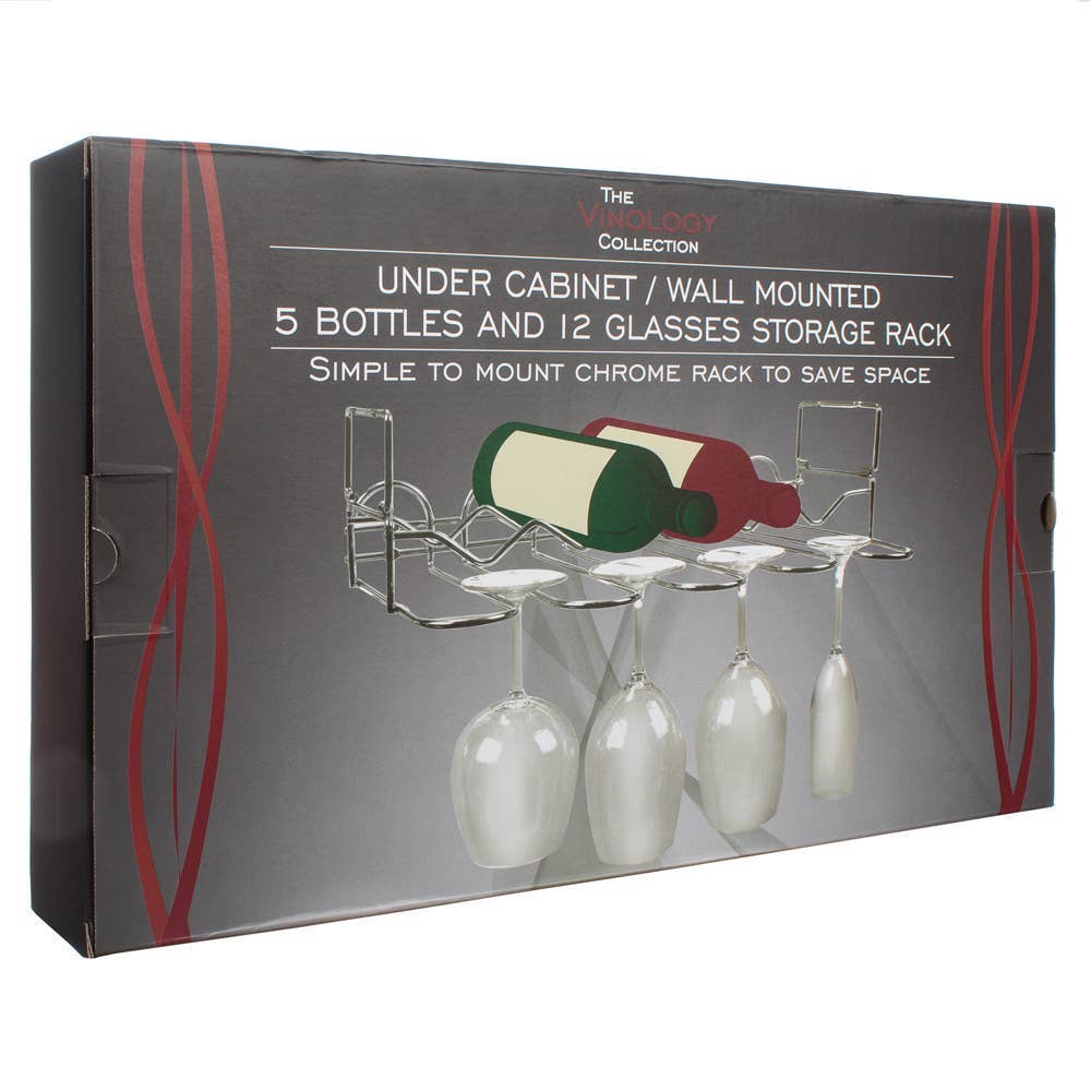 Space Saving Undercabinet Bottle and Glass Storage Rack