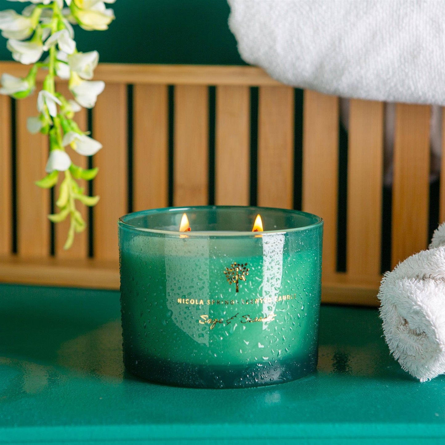 350g Double Wick Sage & Seasalt Wax Candle Nicola Spring