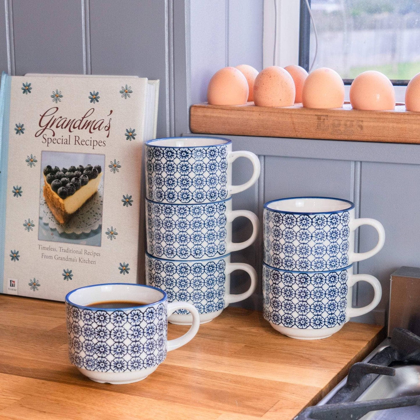 Nicola Spring Patterned Porcelain Stacking Cup - Blue Flower