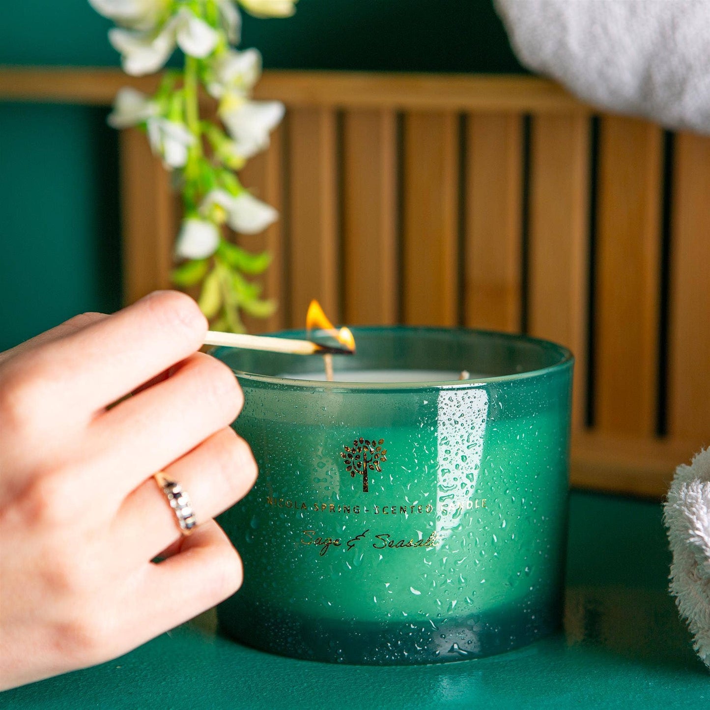 350g Double Wick Sage & Seasalt Wax Candle Nicola Spring
