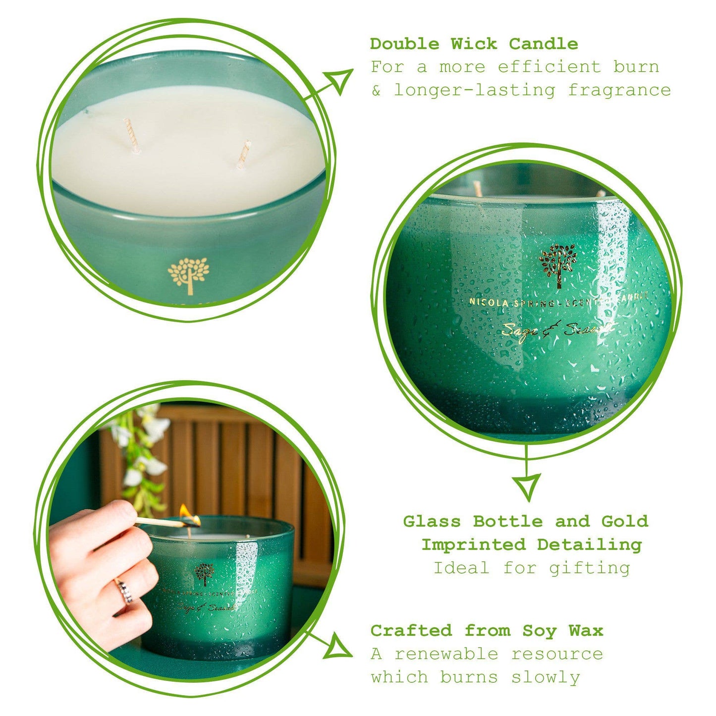 350g Double Wick Sage & Seasalt Wax Candle Nicola Spring