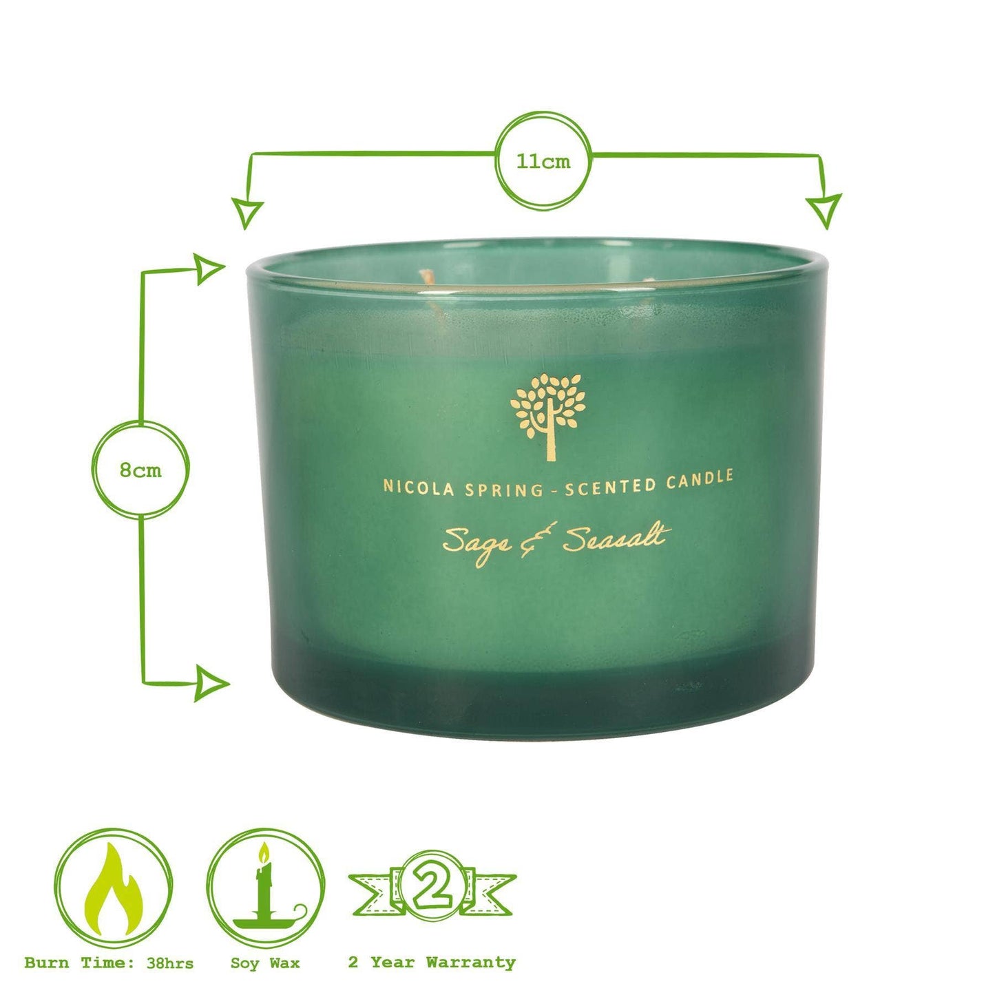 350g Double Wick Sage & Seasalt Wax Candle Nicola Spring