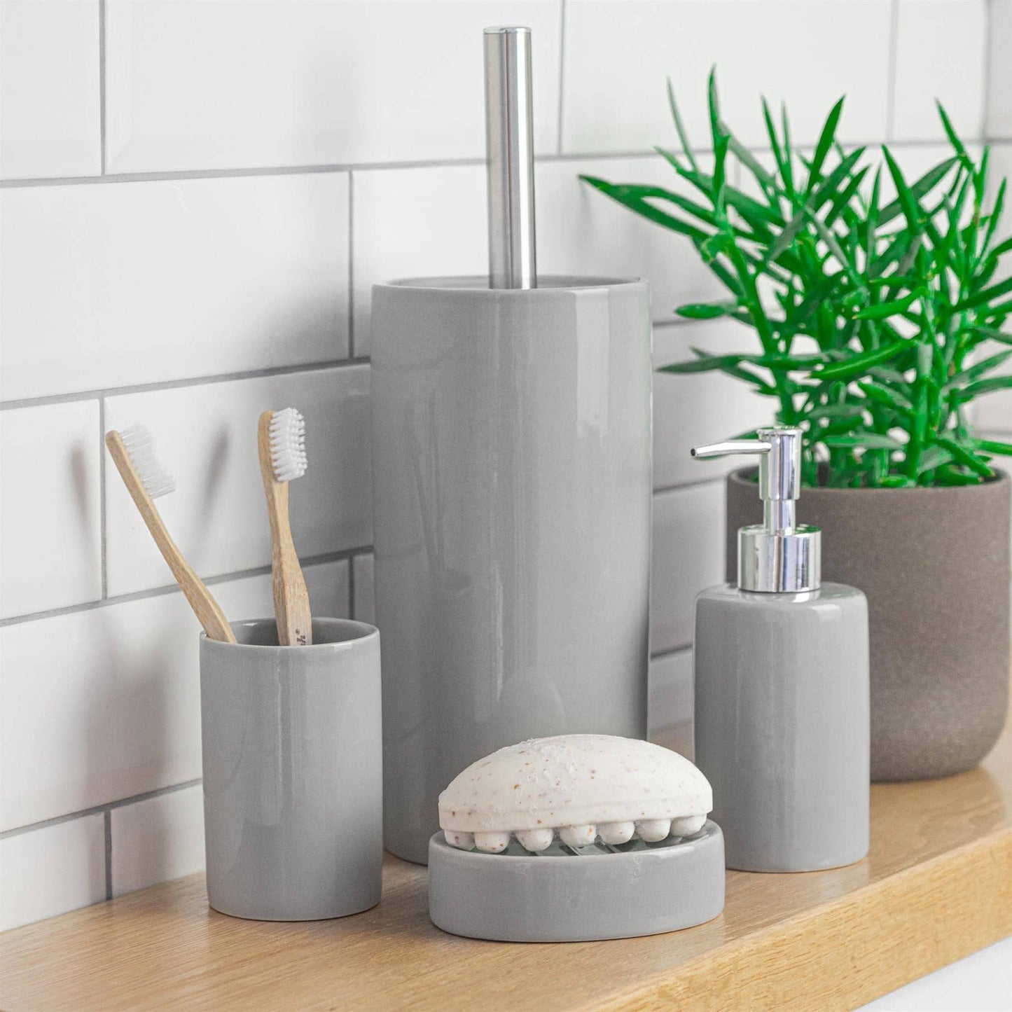 Harbour Housewares Ceramic Bathroom Soap Dispenser - Grey